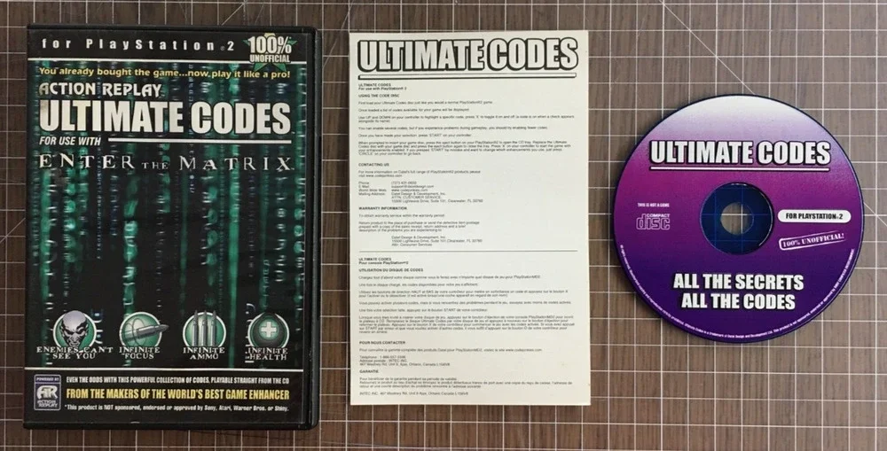 Action Replay Ultimate Codes for Enter the Matrix Complete For PS2 PlayStation 2